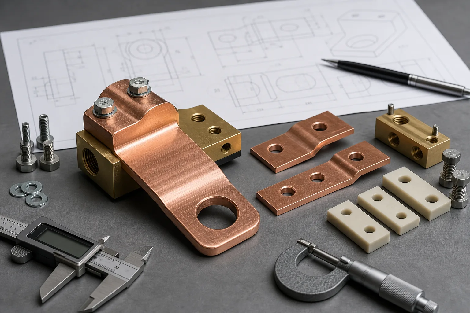 Custom high-current terminal components with drawing and inspection tools