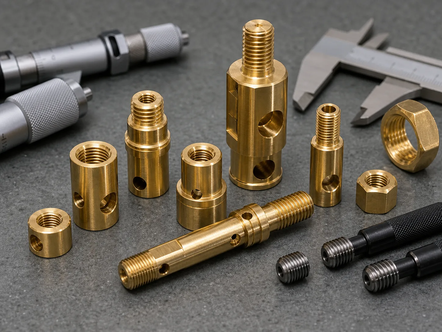 Threaded brass terminal bodies with drilled holes and machined contact surfaces